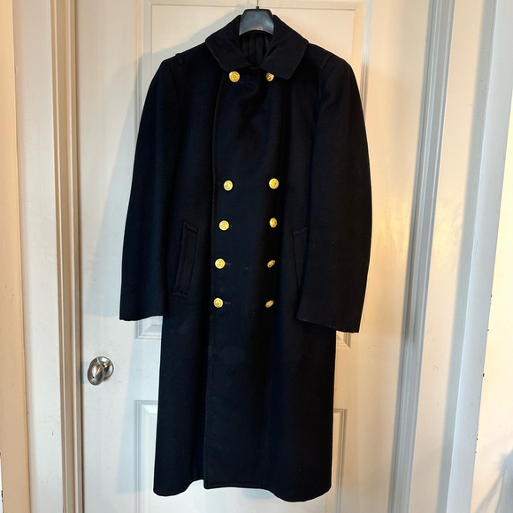 Vintage US Navy  Double Breasted Heavy Wool Gold Buttons Maxi Coat, Size 40R - Picture 7 of 14
